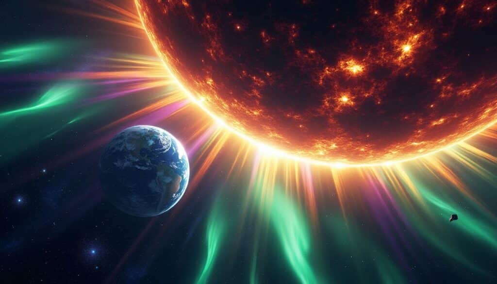 découvrez comment une éjection de masse coronale peut déclencher une puissante tempête spatiale géomagnétique, impactant les télécommunications et les réseaux électriques sur terre.