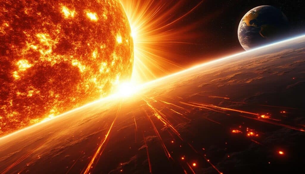 une éruption solaire de classe x provoque une tempête spatiale majeure, impactant les communications et les réseaux électriques sur terre.